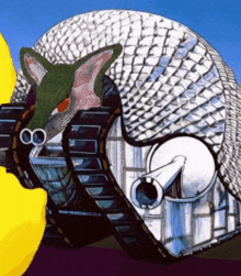 a drawing of an armadillo with a cannon in its mouth