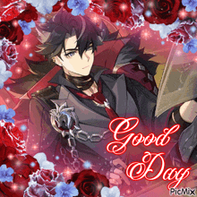 a picture of a man reading a newspaper and the words good day