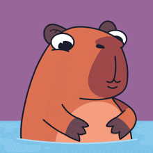 a cartoon of a capybara in the water with a purple background