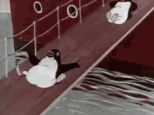 Penguin Slide Penguins Sliding GIF - Penguin Slide Penguins Sliding Ship Ramp GIFs