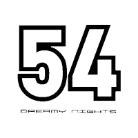 a black and white logo for dreamy nights with the number 54