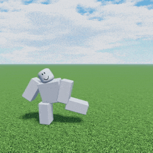 a cartoon character with a smiley face is standing in a field