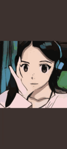 a cartoon of a girl wearing headphones and a pink shirt