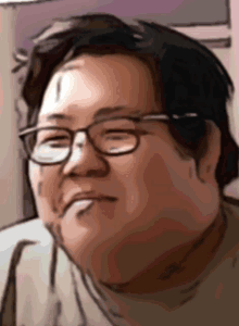 a cartoon drawing of a man wearing glasses and a white shirt