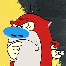 a cartoon character with a blue nose and a red head