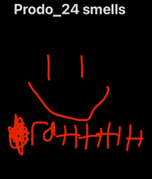 a drawing of a smiley face with the words " prodo_24 smells " underneath it