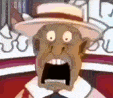 a cartoon character with a surprised look on his face and a sign in the background that says zada