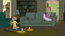 a cartoon of two people sitting on a couch
