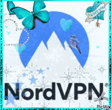 a picture of nordvpn with butterflies and a bird on it
