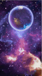 a purple and blue galaxy with a planet in the center