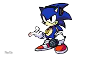 a cartoon of sonic the hedgehog wearing headphones and a necklace .