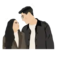 a man and a woman are looking at each other with their eyes closed