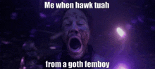 a man is screaming with his mouth wide open in a dark room .