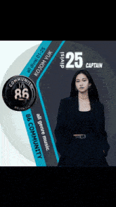 a poster with a woman in a black suit and the number 25 on it