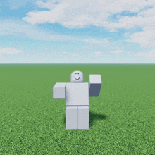 a roblox character is standing in a field with his arm outstretched