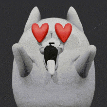 a 3d model of a ghost with hearts in his eyes