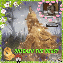 a picture of a wolf with the words " unleash the beast "