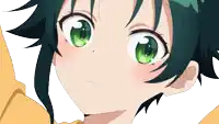 a close up of a person with green eyes