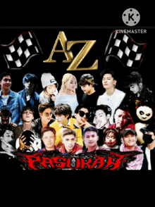a group of people are standing in front of a sign that says " az "