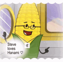 a picture of a corn on the cob that says steve loves hanami on it