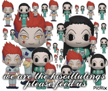 a collage of cartoon characters with the words " we are the hisoiiullings please feed us " at the bottom