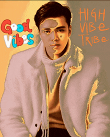 a painting of a man with the words good vibes and high vibe tribe