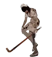 a nurse with a gun and a hockey stick