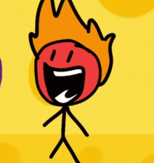 a stick figure with a fire on his head