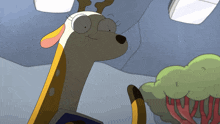 a cartoon deer is reading a book and looking up