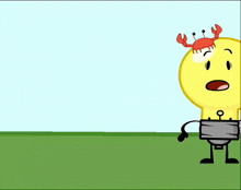 a cartoon light bulb with a crab on it 's head