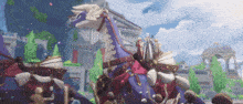 a group of people are riding a dragon in a video game .