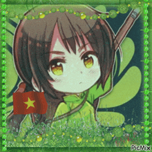 a picture of a girl holding a flag with a star on it