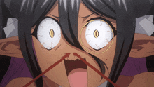 a close up of a person 's face with a surprised look on her face