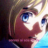 a close up of a person 's face with the words sonrei si sos de liv on the bottom .