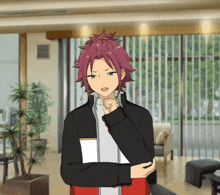 a cartoon character with red hair and a black jacket