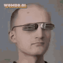 a bald man wearing glasses with a fork on his eyes .