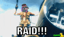 a picture of a man with a monkey head and the words raid on it
