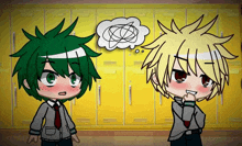 a couple of anime characters standing next to each other