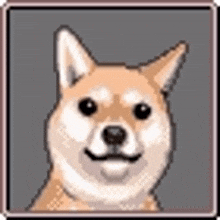 a pixel art drawing of a shiba inu dog smiling .
