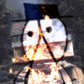 a picture of a cartoon character with a hat on is burning