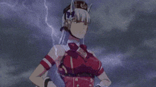 a pixel art of a girl with lightning coming from her eyes .