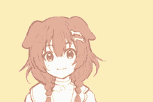 a drawing of a girl with a dog 's head on her head