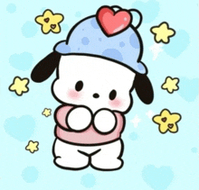 a cartoon drawing of a dog wearing a hat and a sweater .