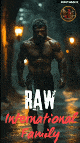 a poster for raw international family shows a man running