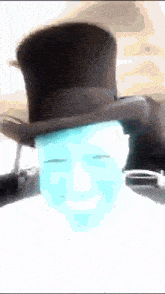 a man wearing a top hat has a blue face