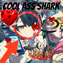 a picture of a girl with the words cool ass shark