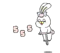 a cartoon rabbit is jumping on a pogo stick with the number 5 behind it .
