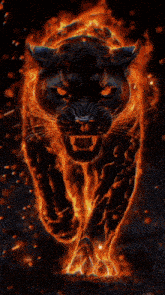 a panther is surrounded by fire and lightning