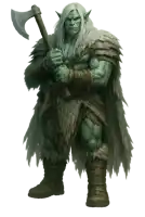 a green orc holding a large axe in his hand