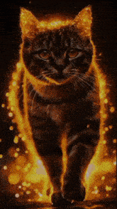 a cat with fire coming out of it 's head